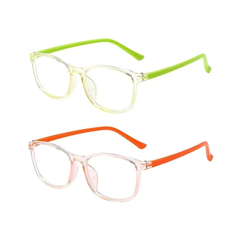 SYGA Pack of 2 Kids Anti-Blue Light Flat Mirror Glasses Suitable Age 4-12 years old (Green & Orange)