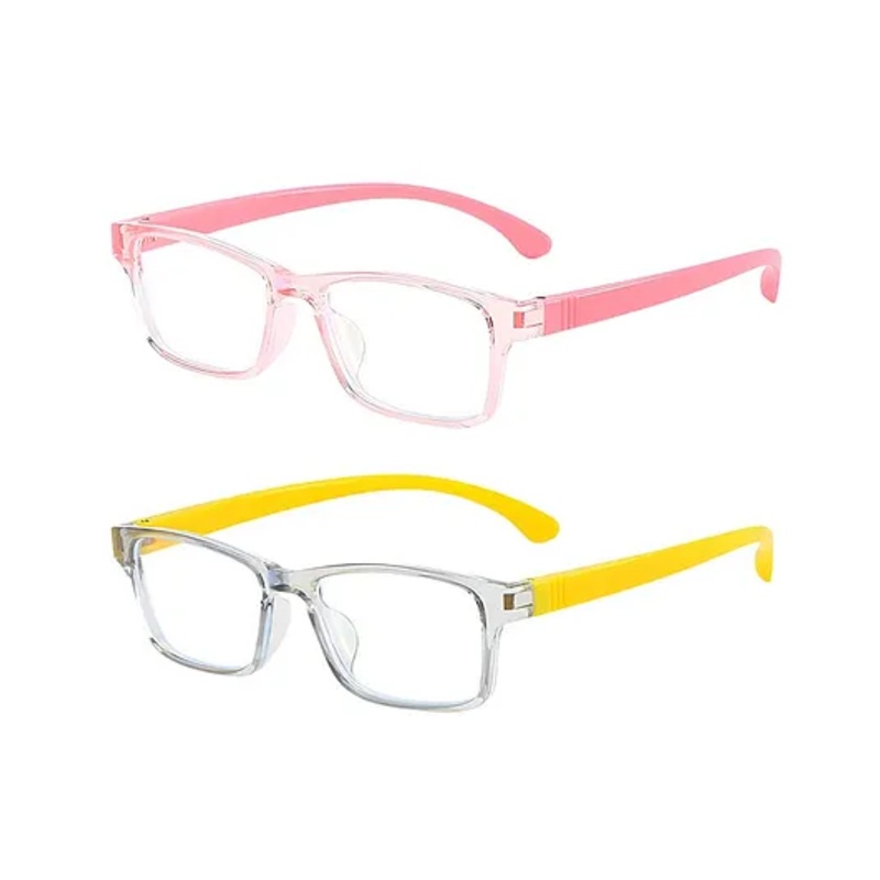 SYGA Pack of 2 Kids Anti-Blue Light Glasses Soft Silicone Eye Protection Baby Flat Mirror for 4-12 years old (Yellow & Pink)