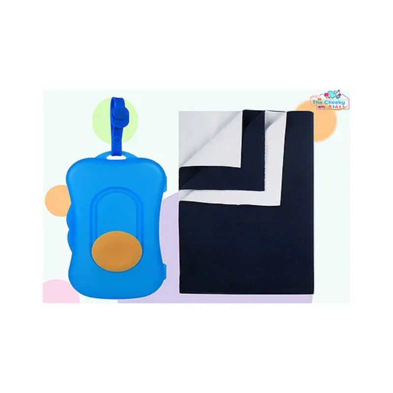 The Cheeky Kidzz Refillable Durable Baby Wet Wipes Storage Box Container With Quick Dry Sheet for Bed Protector Waterproof Cot Protector Sheet (BLUE)