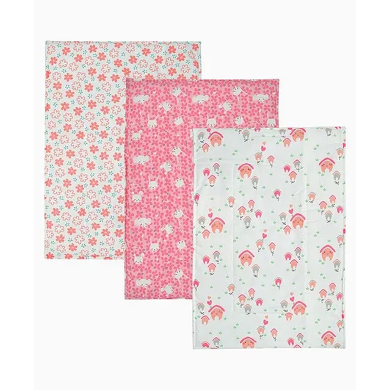 TIDY SLEEP Diaper Changing Mat Bed Protector with Foam Hut Print Pack of 3 - Pink