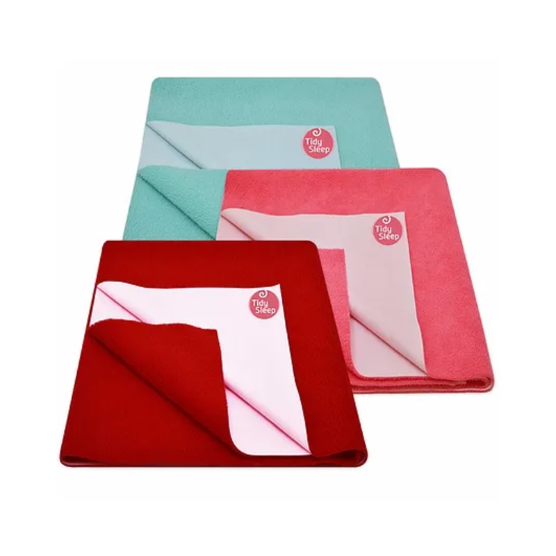 TIDY SLEEP Ultra Absorbent Baby Dry Sheets & Bed Protector Medium Pack of 3 - Cherry Red Sea Green Hot Pink,