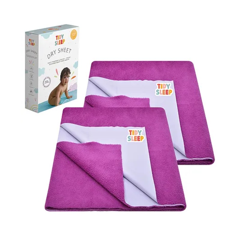 TIDY SLEEP Waterproof Baby Bed Protector Dry Sheet For New Born Babies- Babies Grape Pack of 2 (Small)