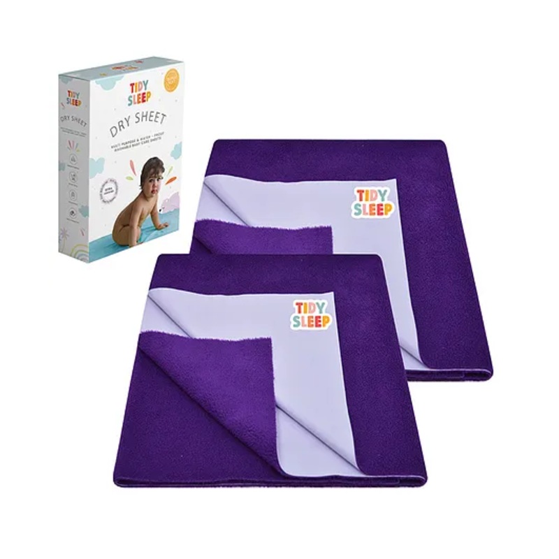TIDY SLEEP Waterproof Baby Bed Protector Dry Sheet For New Born Babies- Babies Plum  Pack of 2 (Small)