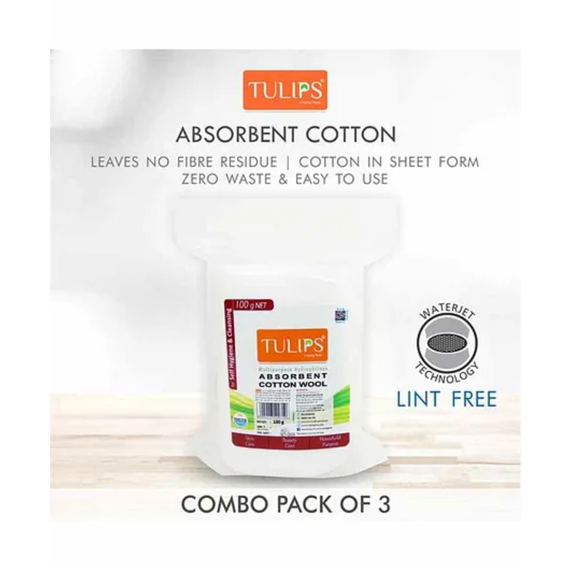 Tulips Absorbent Cotton Wool Pack of 3 - 100 gm Each