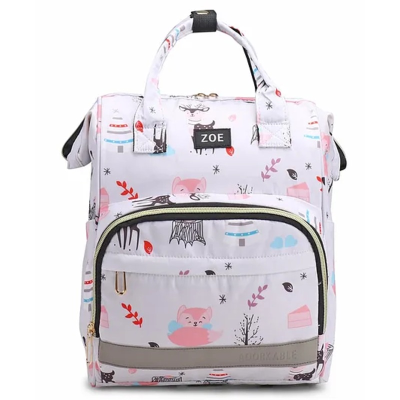 Zoe Multi-storage Animal Printed Travel Friendly Diaper Backpack - White