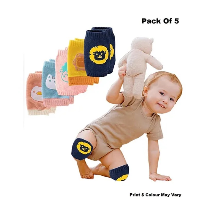 Baby Miniature Baby Kneepad Breathable Animal Face Baby Knee Pads for Crawling Baby Knee Protector-Pack of 5-Multi Color-