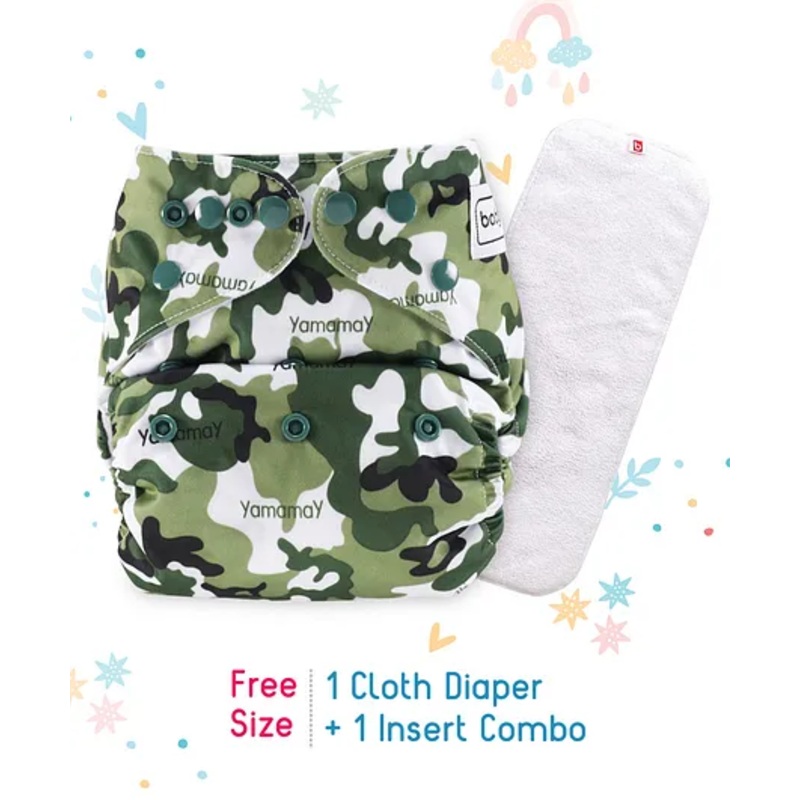 Babyhug Free Size Reusable Cloth Nappies With Insert Camouflage Print - Green White