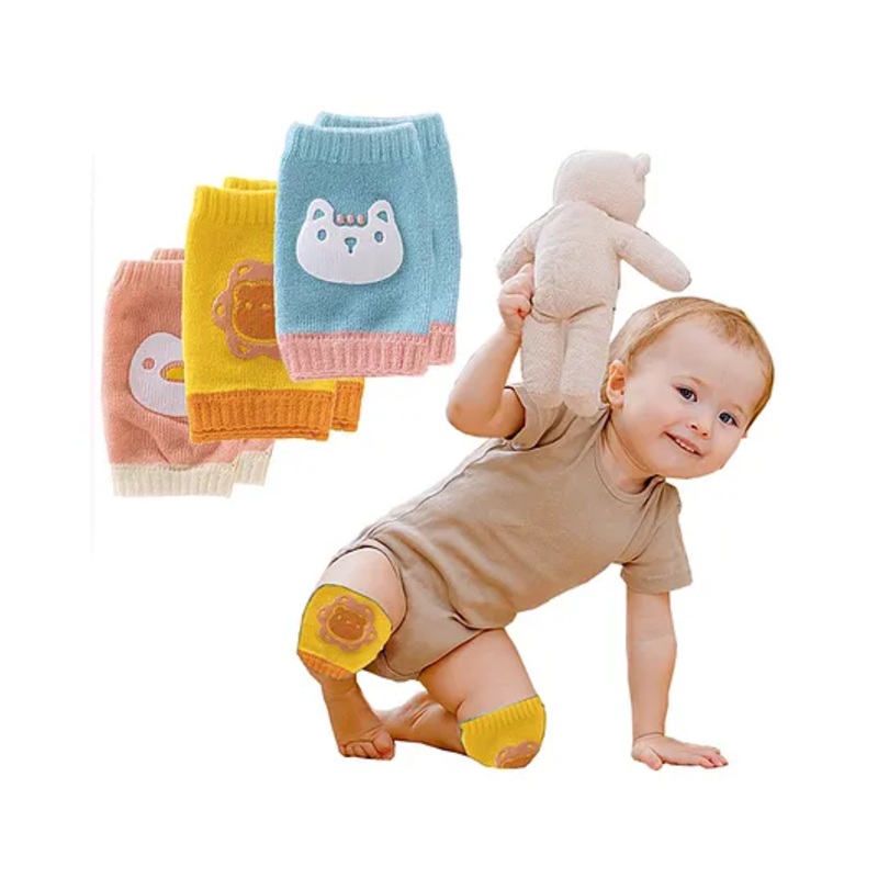 Babymoon Designer Baby Kneepads for Protection Knee Pads for Crawling, Anti-Slip Safety Protector Pack of 3 - Multi