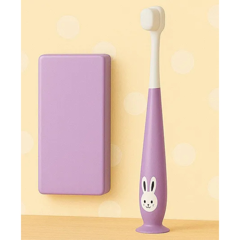 Badal Kidz Kids Bunny Toothbrush with Soft Silicone Head, Stand - Up Base - Purple