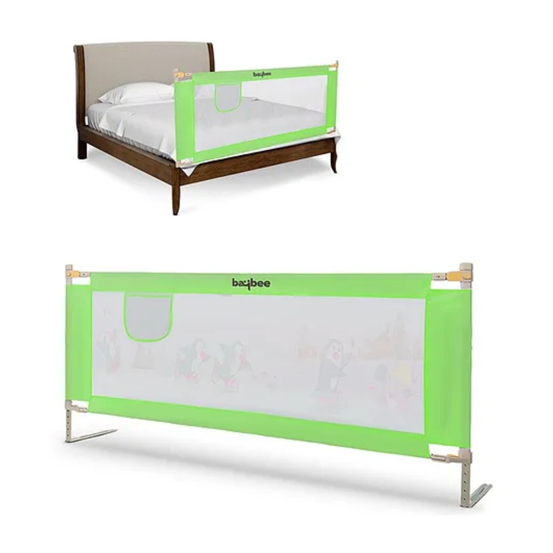 BAYBEE Baby Bed Rails Guard Barrier for Baby Kids Safety, Foldable Bed Rail Falling Protector Fence with 7 Adjustable Height (150x63 cm, Green) - (Color & Design May Vary)