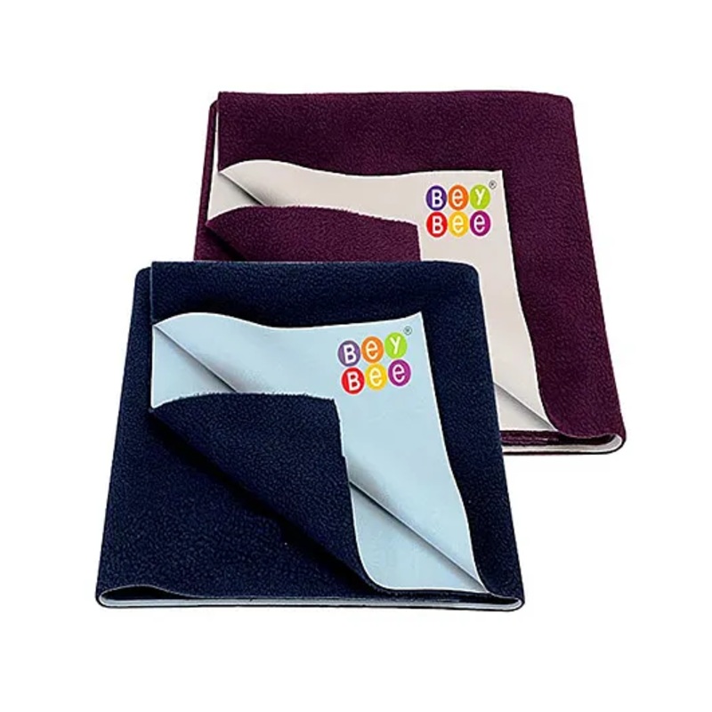 BeyBee Baby Bed Protector Waterproof Dry Sheet for New Born Babies Pack of 2 - Dark Blue & Purple
