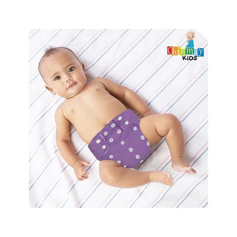 Chinmay Kids Cloth Diaper Adjustable Reusable Washable Printed Button Diaper With Insert - Purple