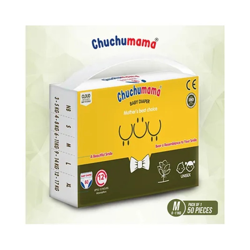 Chuchumama Diapers Taped Style (VELCRO) in MEDIUM (M) size are the perfect choice for parents looking for superior comfort and protection for their little ones. Each pack contains 50 diapers, specifically designed for M Size weighing between 7 - 12 k
