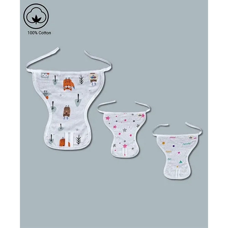 LazyToddler Muslin  Nappy Set of 3  Small  Fox Print - White