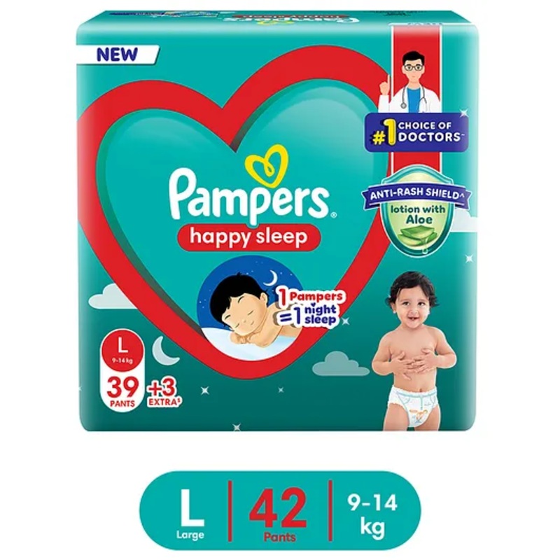 Pampers Happy Sleep Pant Style Baby Diapers 1 Pampers 1 Night Sleep with Anti Rash Shield Extra Large - 42 Pieces