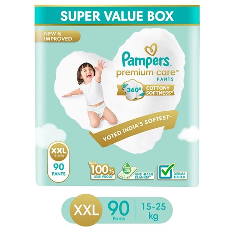 Pampers Premium Care Pants Baby Biapers Double Extra Large Size - 90 Pieces