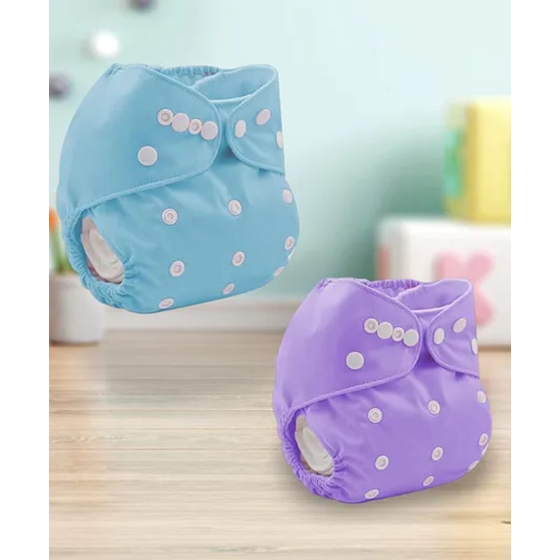 Sparkle Joy Free Size Reusable Cloth Diaper Without Insert Pack Of 2 - Purple & Skyblue