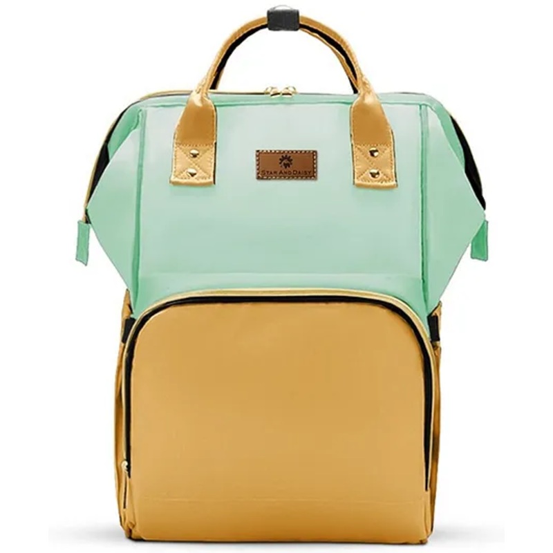 StarAndDaisy Diaper Bag for New Born Baby Maternity Bags for Mother with Multi Compartments Insulated Bottle Pockets Waterproof Ultra soft leatherite fabric - Green & Yellow