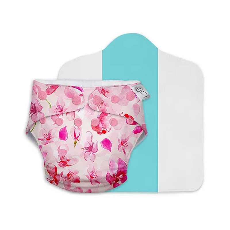 SuperBottoms Freesize UNO Cloth Diaper (3M - 3Y) Reusable with 1 Dry Feel Pad, Absorbs 4-5 Pees - Cherry Blossom