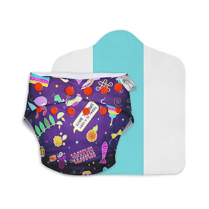 SuperBottoms Freesize UNO Cloth Diaper (3M - 3Y) Reusable with 1 Dry Feel Pad, Absorbs 4-5 Pees - Festoon