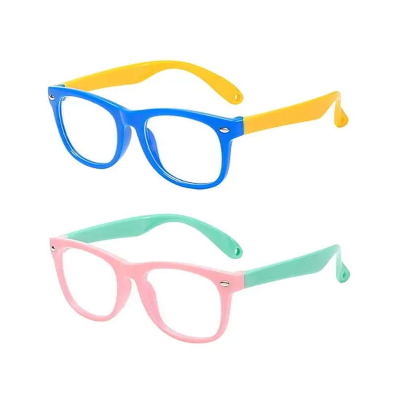 SYGA Pack of 2 Kids Anti-Blue Light Blocking Lightweight Retro Round Glasses for Age 4 to 9 Years old (Pink & Blue)