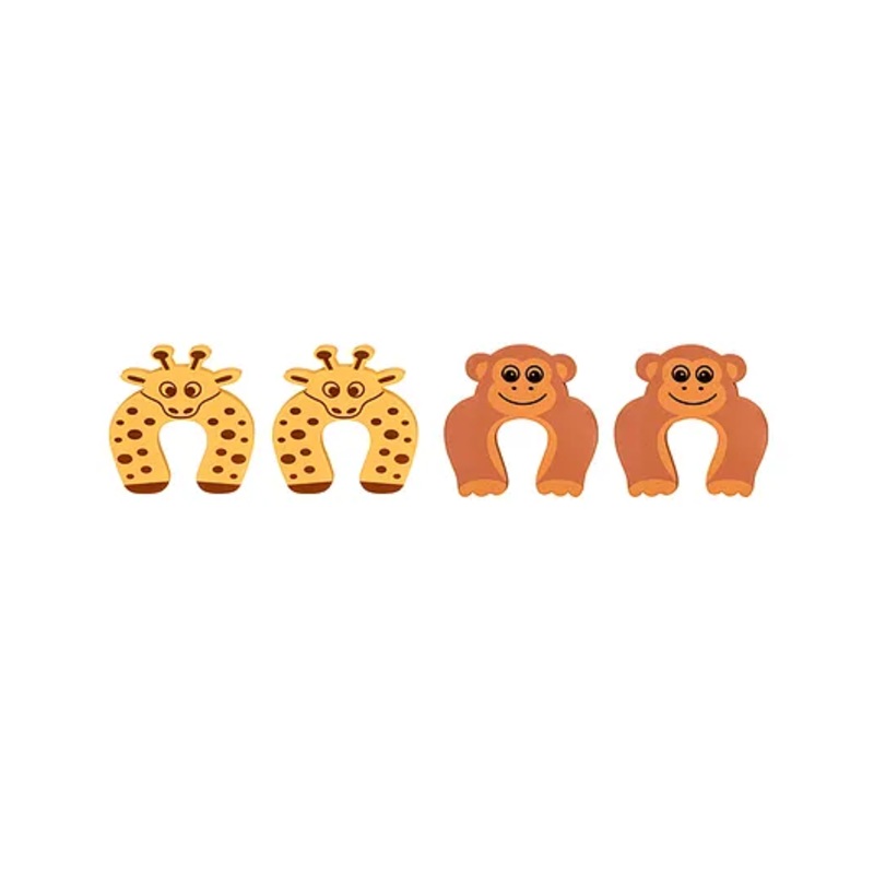 The Little Lookers Door Stopper Giraffe & Monkey Design Yellow Brown - Pack of 4