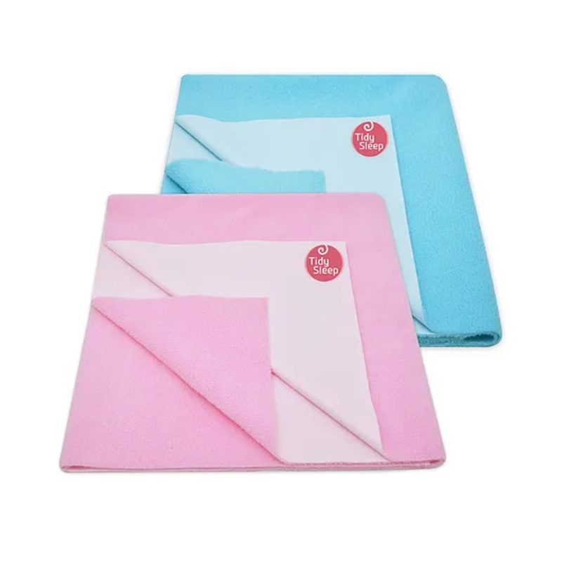 TIDY SLEEP Ultra Absorbent Baby Dry Sheets & Bed Protector Medium Pack of 2 - Blue Pink