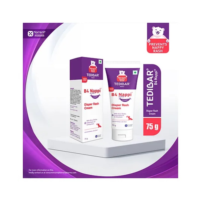 Torrent Pharma Tedibar B4 Nappi cream for babies 75g  Diaper Rash Prevention Cream  Nappi cream for your newborns  Rash treatment cream for baby - By Torrent Pharma