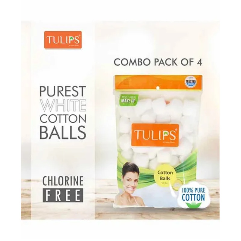 Tulips White Cotton Balls Pack of 4 - 50 Pieces Each