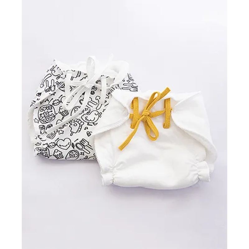 Yellow Doodle Reusable Premium Organic stay-dry Nappy - Set of 2  - White