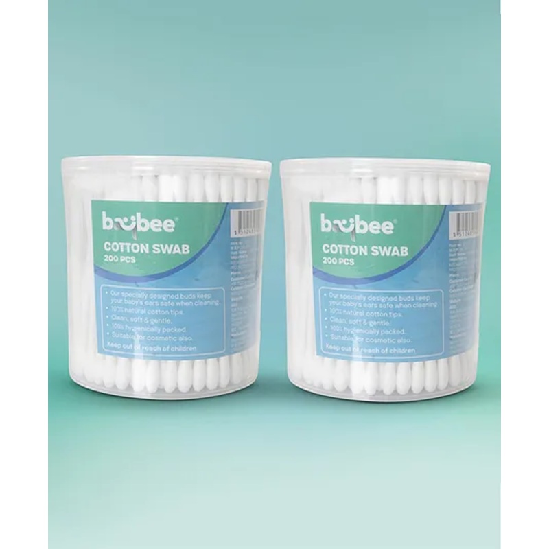 Baybee 400 Pcs Baby Ear Buds Cotton Swabs Cleaner for Babies, Ear Cleaning Buds with Ear Protection, Biodegradable, Safe & Hygienic for Infants (Pack of 2)