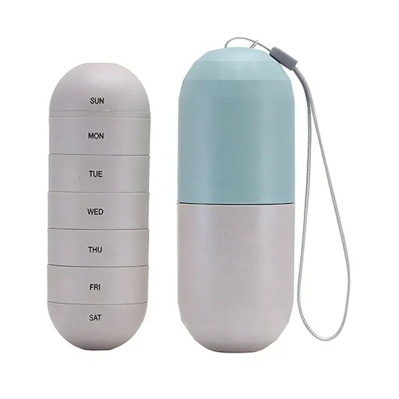 COZY VIBES Large Compartment Grain Fiber Moisture Proof Cute Weekly Pill Organizer, Laser Carving Markings, BPA Free Travel Hiking 7 Day Pill Box Case to Hold Pills,Vitamins,Fish Oil,Supplements - PACK OF 1 - COLOR MAY VARY