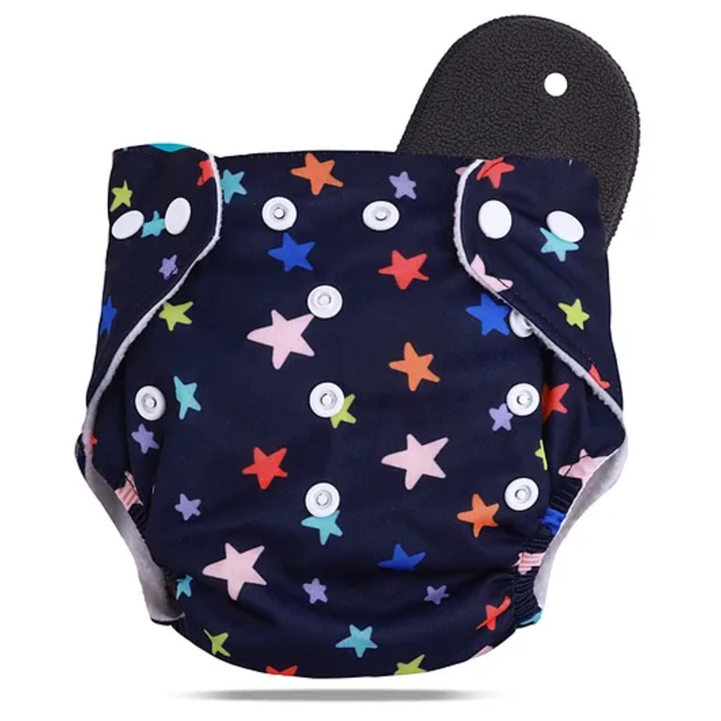 Devico Leakage Proof  Washable & Reusable Cloth Diaper with 5 Layer High Absorbent and Quick Dry Pads Nappy Freesize Pack of 1 - Black