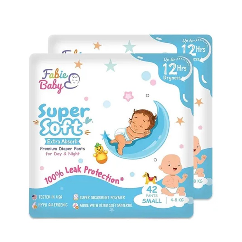 Fabie Baby Premium Diapers Small Size (42Pcs) 12 Hours Absorption Anti Rash diapers & Tested In USA - Pack of 2