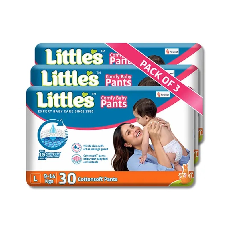 Little's Cotton Soft Baby Diaper Pants with Leakage Guard Pack of 3 Size L - 90 Diapers