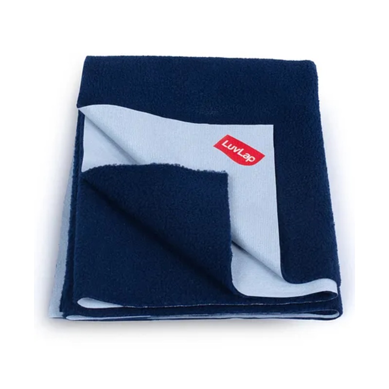 LuvLap Instadry Anti-Piling Fleece Baby Bed Protector, Quick Dry Waterproof Sheet, Small 70x100cm, Navy Blue (Pack of 1)