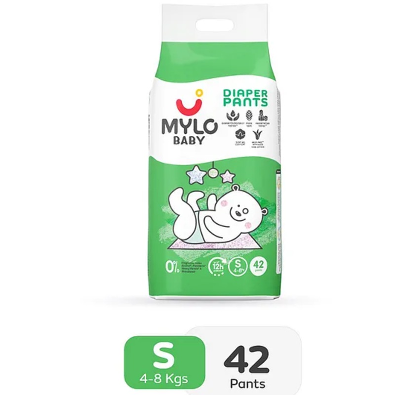 Mylo Baby Diaper Pants Small S Size 4-8 kgs with ADL Technology - 42 Count - 12 Hours Protection