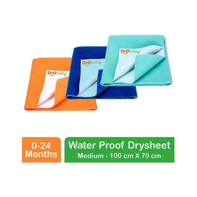 OYO BABY Anti-Piling Fleece Extra Absorbent Instant Dry Sheet, Baby Bed Protector, Waterproof Sheet, Medium (100cm x 70cm), Pack of 3 - Salmon Rose + Royal Blue + peach