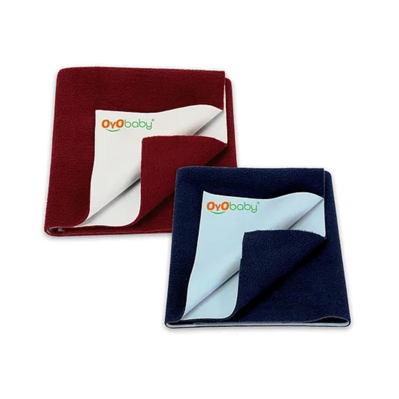 OYO BABY Soft & Waterproof Dry Sheet for Babies, Leakproof Bed Protector, Small (70cm x 50cm), Dark Blue & Maroon (Pack of 2)