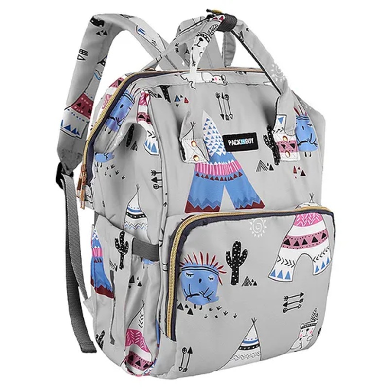 PACKNBUY Diaper Bag Backpack Print Baby Bag - Grey