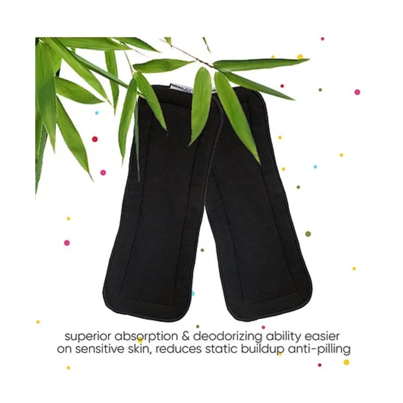 Polka Tots Reusable & Washable 5-Layer Bamboo Charcoal Insert For Cloth Diaper  Pack of 2 (Black)