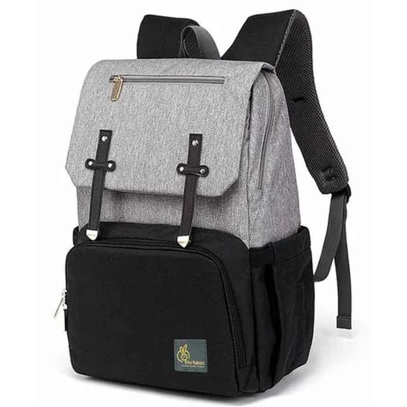 R for Rabbit Caramello Smart Diaper Bag Multipurpose Mothers Stylish Travel Backpack USB Charging Slot for Newborn Baby - Grey & Black (Logo Colour May Vary)