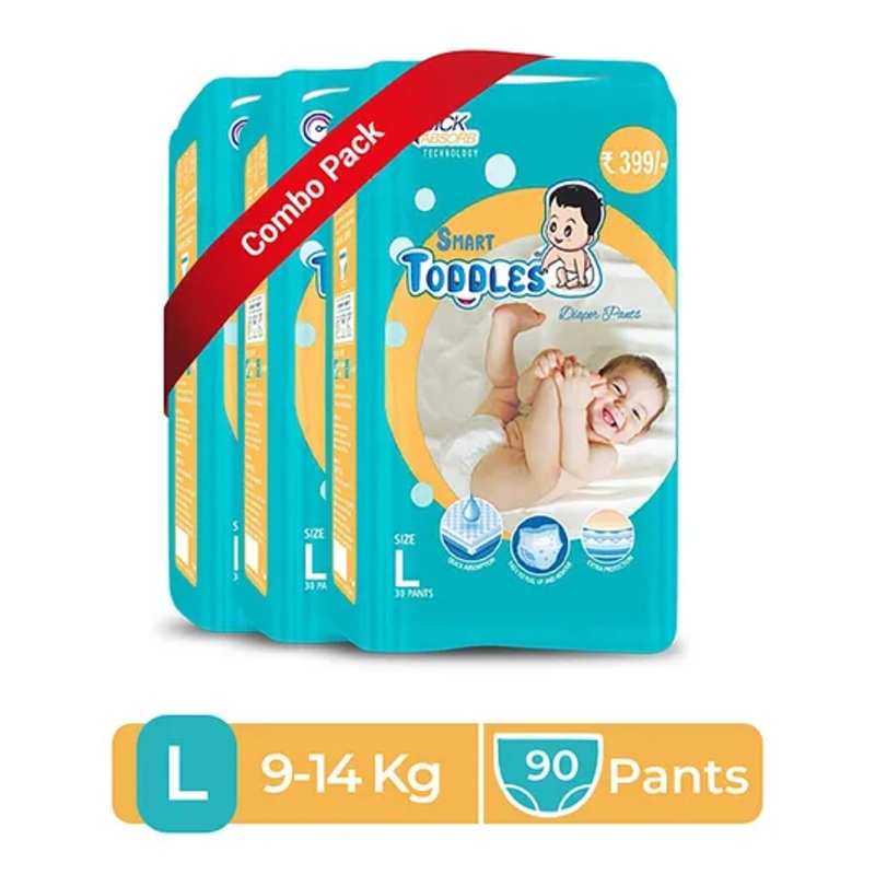 SMART TODDLES Baby Diaper Pants 90 (Size - L) Combo of 3 With Quick Absorption Technology and Extra Protection | Easy to Pull Up and Remove