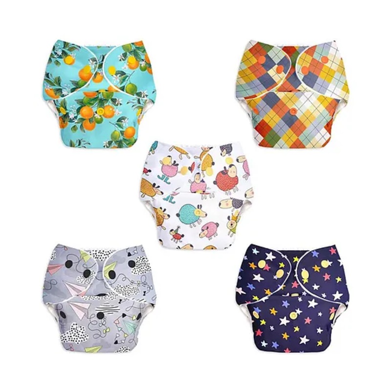 SuperBottoms BASIC Reusable Cloth Diaper for babies 0-3 Years | Freesize Adjustable, Washable and Reusable Cloth Diaper for babies | Outer Shell only | (No inserts included) - Pack of 5