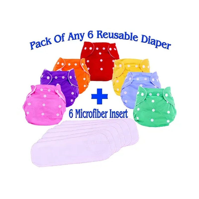 The Little Lookers Adjustable & Reusable Cloth Diaper Pack Of 6 ( Colour May Vary)