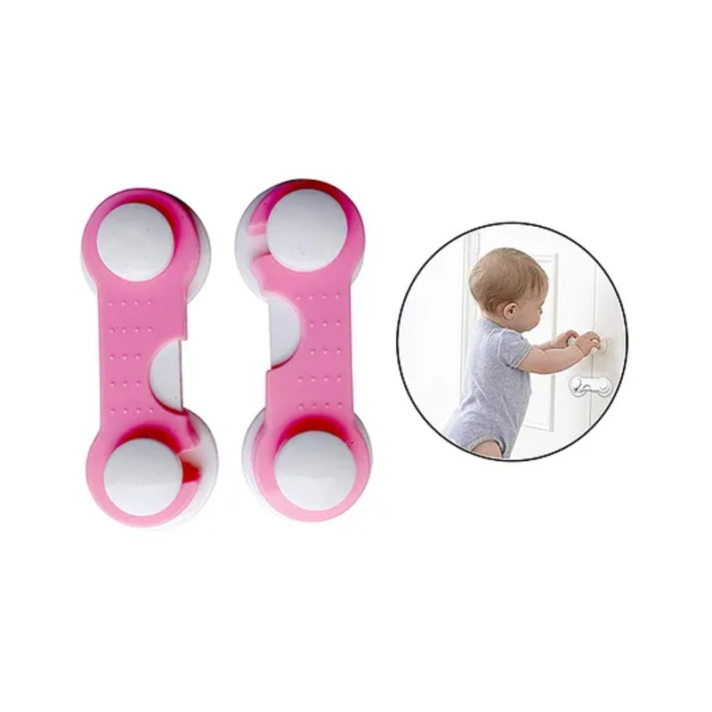 THE LITTLE LOOKERS Multipurpose Safety Lock for Doors, Cabinet, Fridge, Drawer Pink - Pack of 2