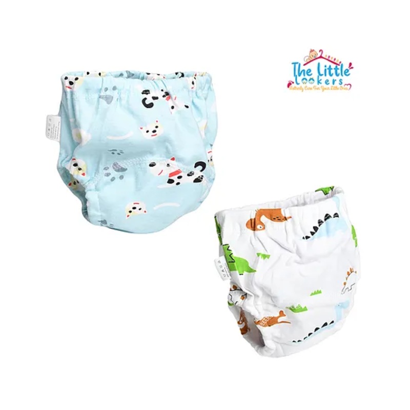 The Little Lookers Potty Training Pants for Babies I Reusable & Waterproof Pull up Underwear | Cloth Diaper for Babies-Blue & White Dino-Small 6 to 12 Months (Pack of 2)