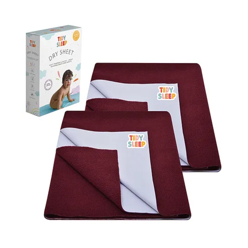 TIDY SLEEP Waterproof Baby Bed Protector Dry Sheet For New Born Babies- Maroon  Pack of 2 (Small)