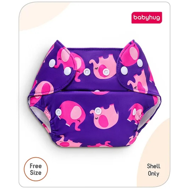 Babyhug Free Size Reusable Cloth Diaper without Insert (Shell Only) Elephant Print - Purple