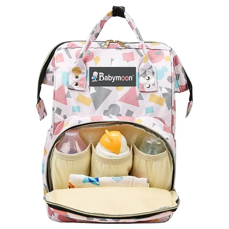 Babymoon Multifunction Backpack Style Maternity Shapes Print Diaper Bag - Peach